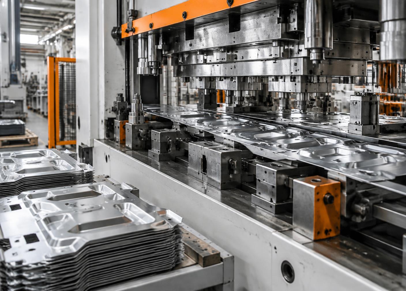 Progressive stamping press producing repeatable formed sheet metal components